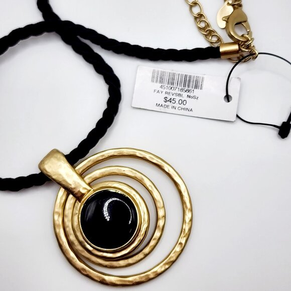 Chico's Fay Reversable Hammered Geometric Collar Necklace on Twisted Cord - Picture 5 of 7